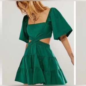 Free People Cross of Sunlight Mini Dress in Dark Green, Size XSmall